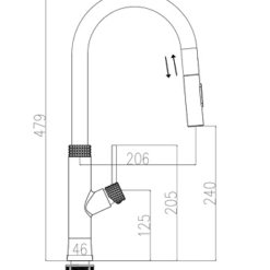 ברז מטח גבוה נשלף שחור-מט שרטוט CLEAR