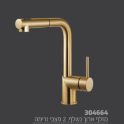 ברז מטבח חמת פיה ארוכה 304664 זהב מוברש נשלף