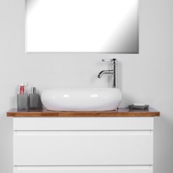 כיור מונח לאמבטיה על בוצ'ר אובלי 9854 לבן עם ארון