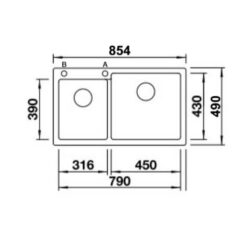 מידות כיור מטבח פלאון 9 בלנקו גרניט