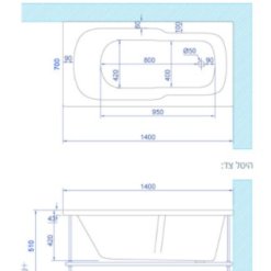 אמבטיה אקרילית וחב 70 אורך 140 MTI-81 שרטוט