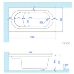 שרטוט אמבטיית ישיבה אקרילית