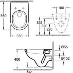 אסלה תלויה גרמנית רימלס villeroy & boch ONOVO אומניה שרטוט