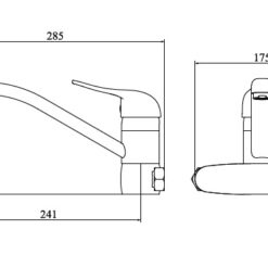 ברז מטבח סוללה מהקיר פיה עליונה מידות