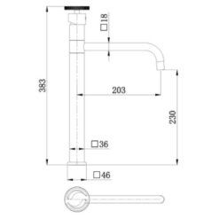 שרטוט ברז גבוה לכיור מונח בגווני שחור ברונזה וכרום