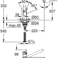 שרטוט ברז מטבח גרואה דגם bau Classic 31535001 תוצרת גרמניה