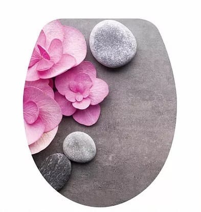 מושב אסלה צבעוני פרחים וסלעים