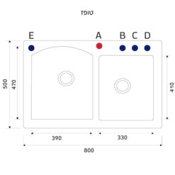 מידות כיור כפול למטבח שוני טופז