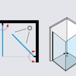 מידות מקלחון שחור פינתי 2 דלתות