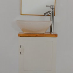 ארון אמבטיה עם כיור מונח ומשטח בוצ'ר או משטח זכוכית אינטגרלי 43*25