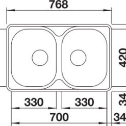 כיור כפול למטבח בלנקו נירוסטה לנטוס 8 קומפקט מידות