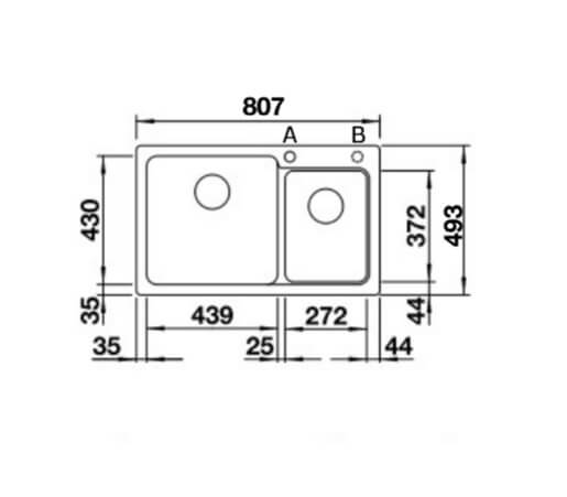 מידות כיור מטבח נאיה 8 בלנקו גרניט