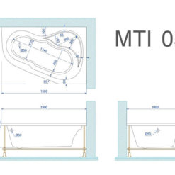 מידות אמבטיה פינתית 100 על 150 MTI-52