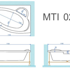 מידות אמבטיה פינתית 110 170 אקרילית 2 MTI-26