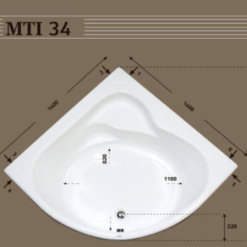 מידות אמבטיה פינתית 140 140 אקרילית MTI 34