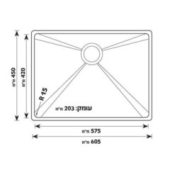 מידות כיור נירוסטה למטבח 60 סמ - דגם מקרל חברת שוני