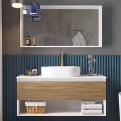 ארון אמבטיה נובו תא פתוח גוון עץ זברה עם משטח חרס דק