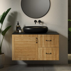 ארון אמבטיה עץ תלוי דלת ושתי מגירות אטראני