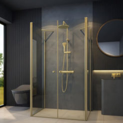 מקלחון זהב בצורת ח' - 2 קירות צד - חזית שתי דלתות INOUT