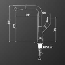 ברז מטבח פיה ארוכה מידות