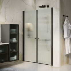 מקלחון חזית שחור 2 דלתות in&out עם זכוכית מעוצבת
