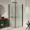 מקלחון שחור פינתי 2 דלתות זכוכית מעוצבת