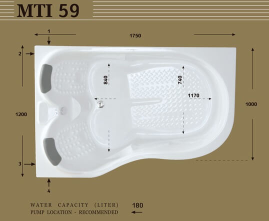 אמבטיה אקרילית זוגית 120*175 ס"מ MTI-59 – תמונה 2