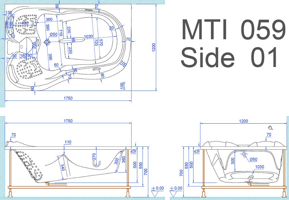 אמבטיה אקרילית זוגית 120*175 ס"מ MTI-59 – תמונה 3