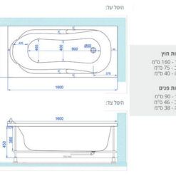 מידות אמבטיה 160 על 75 MTI-90