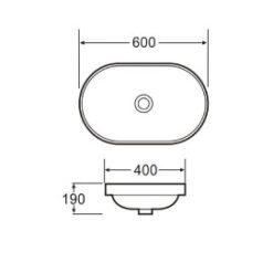מידות כיור מונח חצי שקוע רוחב 60 אובלי