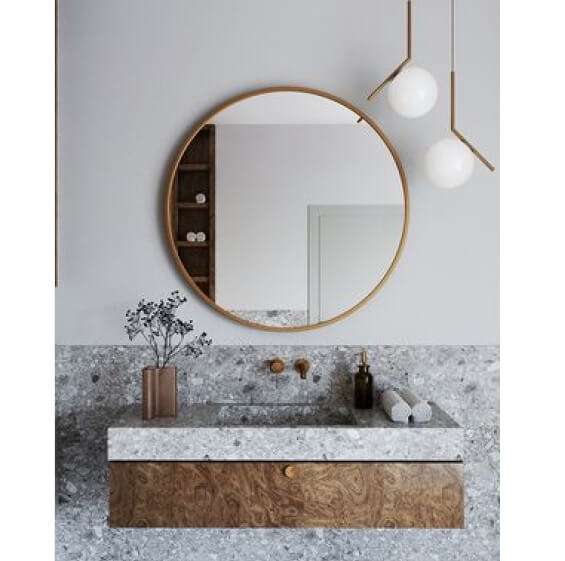 מראה עגולה לאמבטיה מסגרת רוז גולד