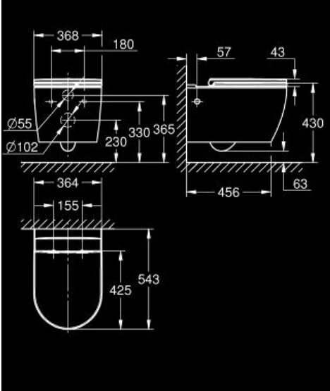 שרטוט אסלה תלויה גרואה BAU