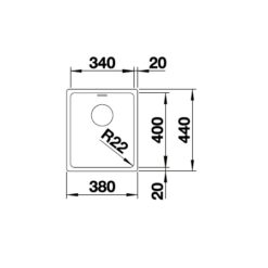 שרטוט כיור נירוסטה אנדאנו 340-IF בלנקו למטבח